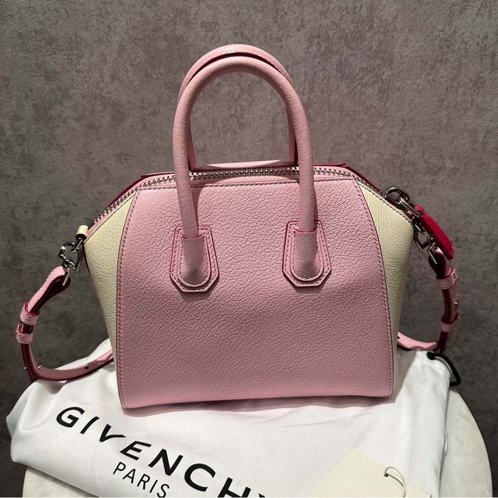 AUTH GIVENCHY PARIS PINK WHITE BICOLOR LEATHER MINI PANDORA BAG TOTE ZIP BAG - Picture 6 of 16